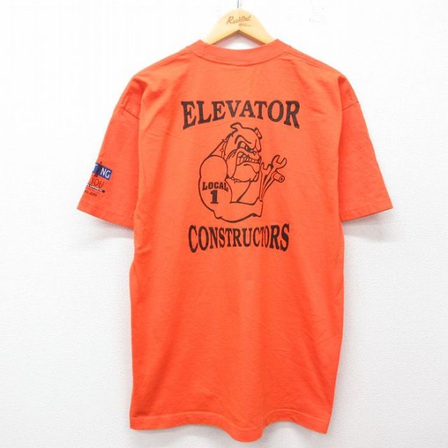 XL★古着 半袖 ビンテージ Tシャツ メンズ 90年代 90s ブルドッグ 星条旗 コットン クルーネック USA製 オレンジ 25jul11 中古