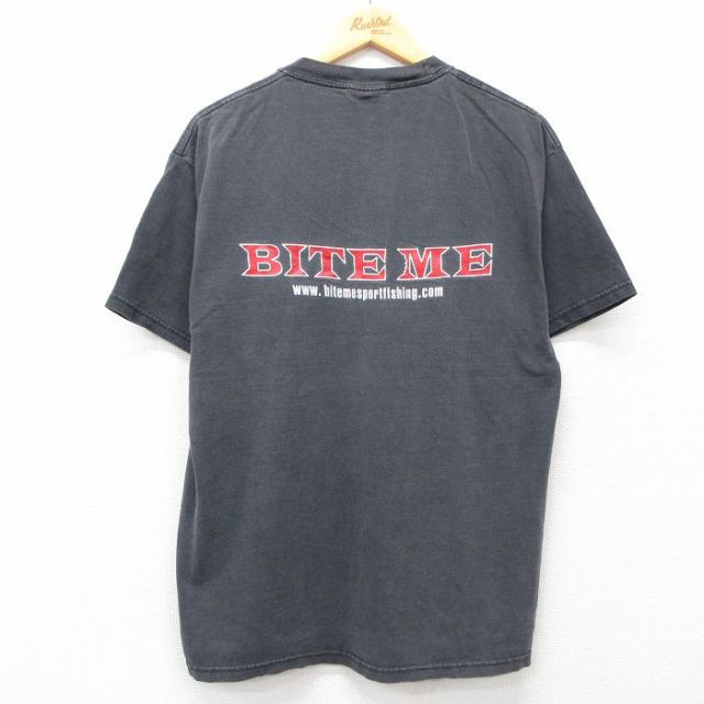 ヘインズ 00s 半袖Tシャツ BITE ME fishing ブラック L | 古着