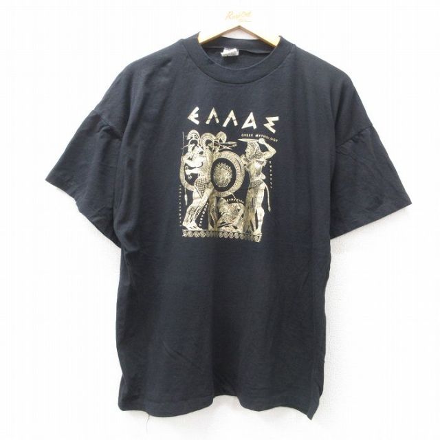 XL★古着 半袖 ビンテージ Tシャツ メンズ 90年代 90s GREEK コットン クルーネック 黒 ブラック 25jul11 中古