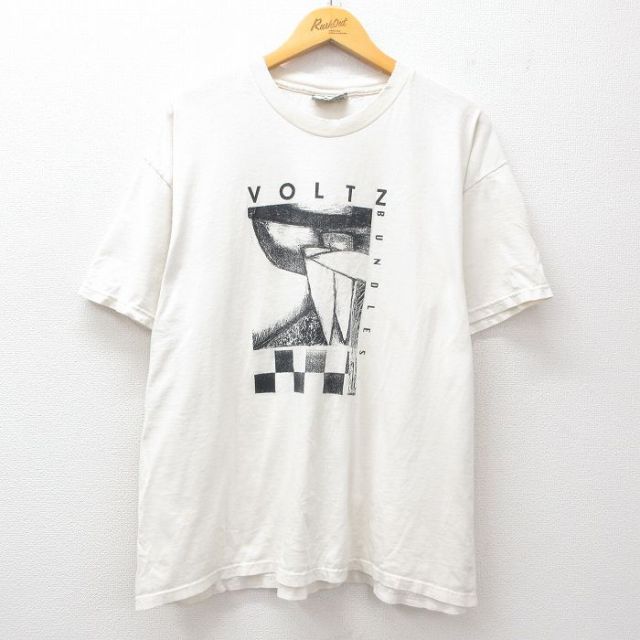 XL★古着 リー Lee 半袖 ビンテージ Tシャツ メンズ 90年代 90s VOLTZ アート 大きいサイズ コットン クルーネック USA製 白 ホワイト 【spe】 25jul11 中古