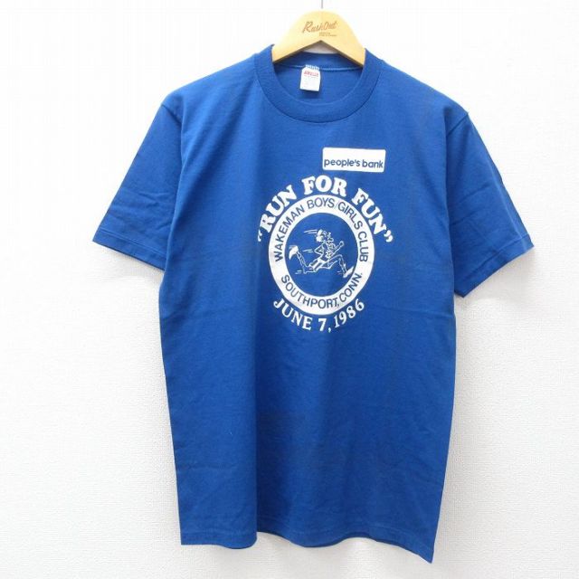 【50%OFF】M★古着 ジャージーズ 半袖 ビンテージ Tシャツ メンズ 80年代 80s RUN クルーネック USA製 青 ブルー 25jul11 中古