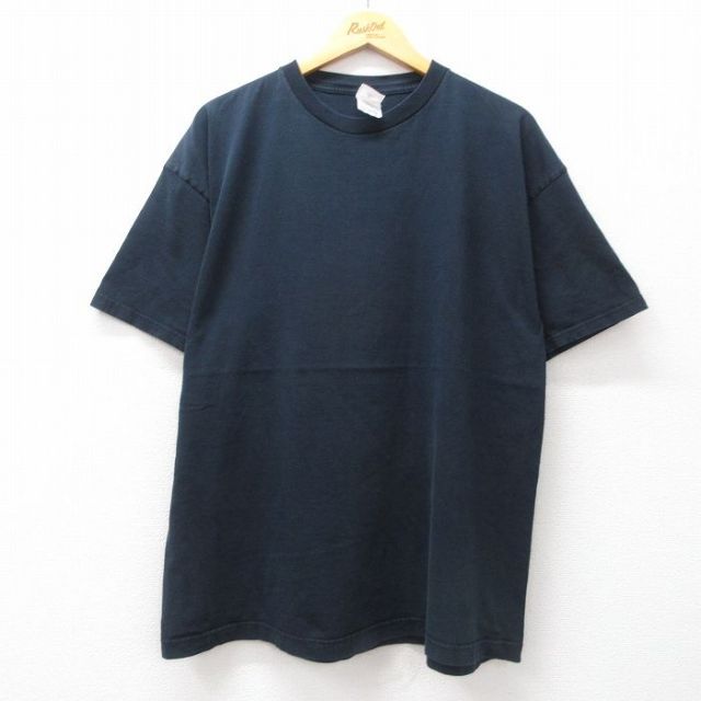 XL★古着 半袖 ビンテージ Tシャツ メンズ 00年代 00s 無地 コットン クルーネック 黒 ブラック 25jul11 中古