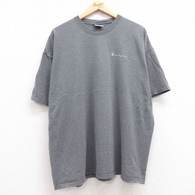 XL★古着 チャンピオン champion 半袖 ビンテージ Tシャツ メンズ 00年代 00s ワンポイントロゴ 大きいサイズ コットン クルーネック グレー 霜降り 25jul11 中古