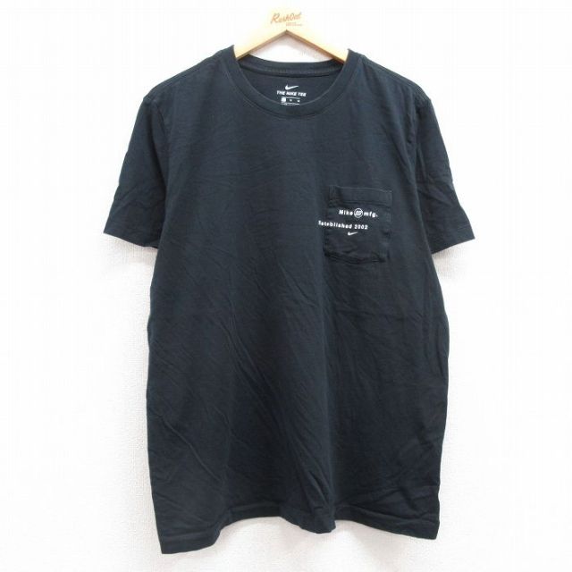 XL★古着 ナイキ NIKE ブランド Tシャツ メンズ 00年代 00s ワンポイントロゴ 胸ポケット付き 大きいサイズ コットン クルーネック 黒 ブラック 25jul11 中古 半袖