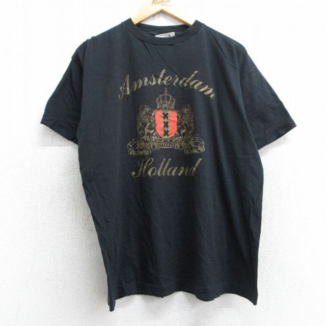 L★古着 半袖 ビンテージ Tシャツ メンズ 90年代 90s アムステルダム オランダ コットン クルーネック 黒 ブラック 25jul11 中古