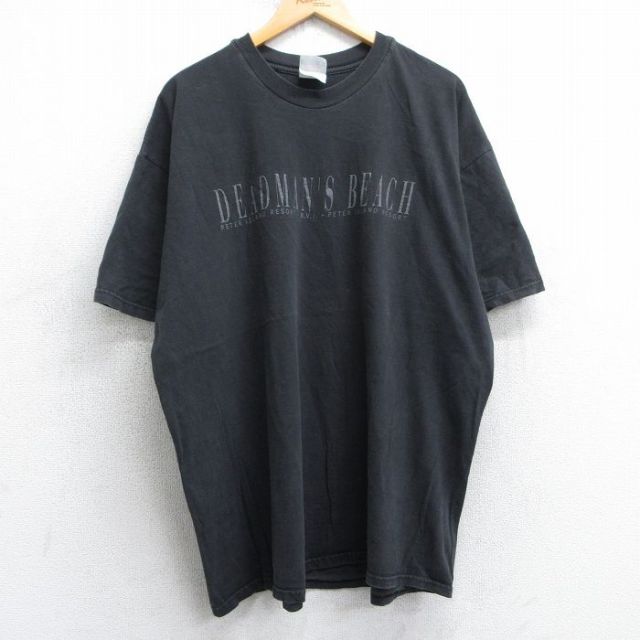 XL★古着 ヘインズ Hanes 半袖 ビンテージ Tシャツ メンズ 00年代 00s デッドマンズ ビーチ 大きいサイズ コットン クルーネック 黒 ブラック 25jul11 中古