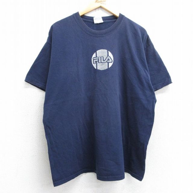 【50%OFF】フィラ 90s 半袖Tシャツ ビッグロゴ ネイビー XL | 古着