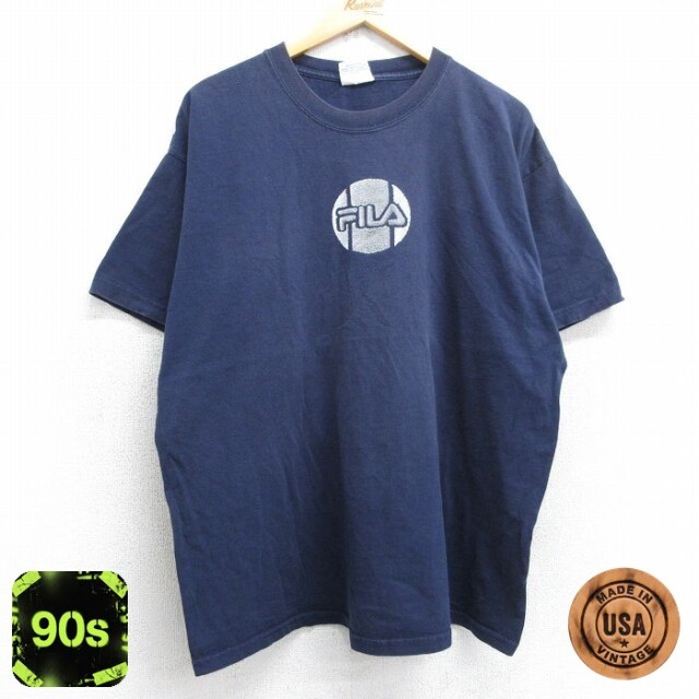 【50%OFF】フィラ 90s 半袖Tシャツ ビッグロゴ ネイビー XL | 古着