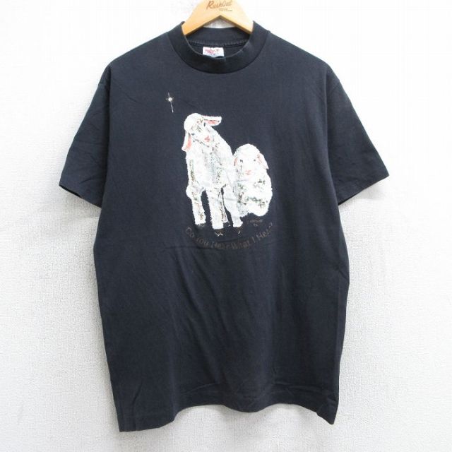 L★古着 半袖 ビンテージ Tシャツ メンズ 80年代 80s ヤギ クルーネック USA製 黒 ブラック 25jul11 中古