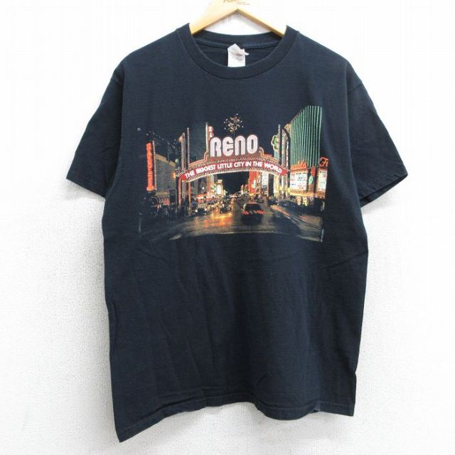 L★古着 フルーツオブザルーム 半袖 ビンテージ Tシャツ メンズ 00年代 00s RENO 街 コットン クルーネック 黒 ブラック 25jul11 中古
