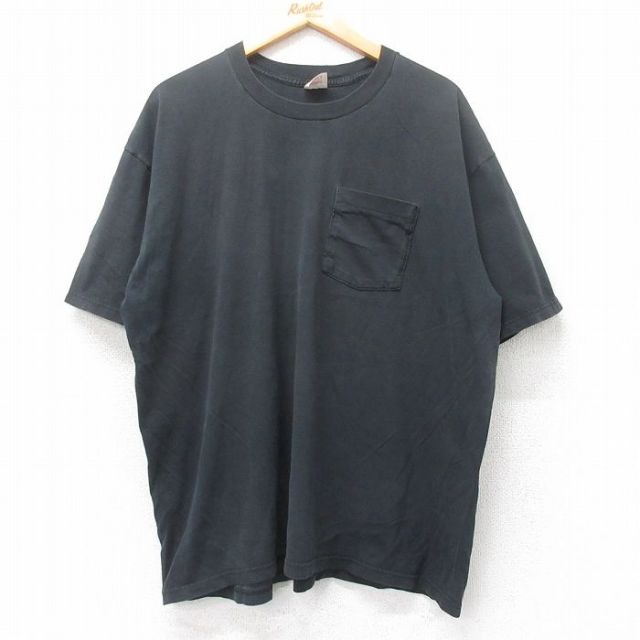 XL★古着 BVD 半袖 ビンテージ Tシャツ メンズ 00年代 00s 無地 胸ポケット付き 大きいサイズ コットン クルーネック 黒 ブラック 25jul11 中古