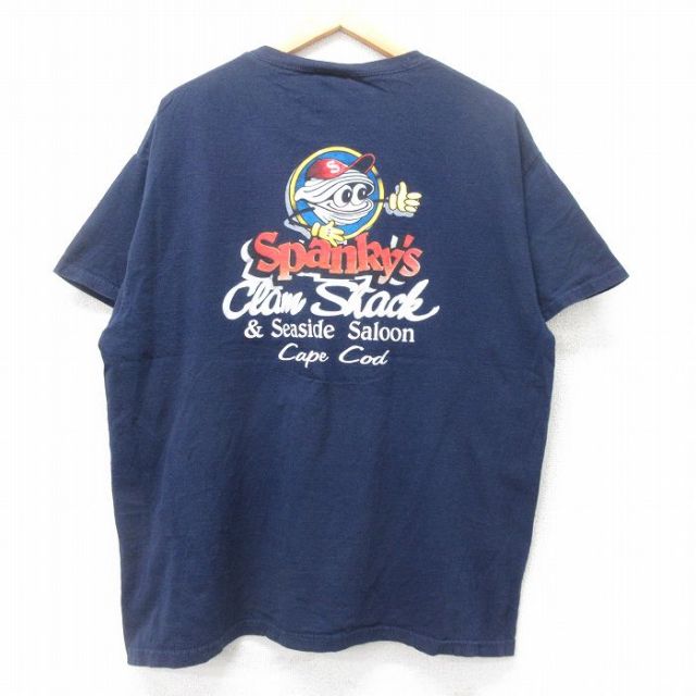 【50%OFF】XL★古着 フルーツオブザルーム 半袖 ビンテージ Tシャツ メンズ 00年代 00s Spankys clam Shark コットン クルーネック 紺 ネイビー 25jul11 中古