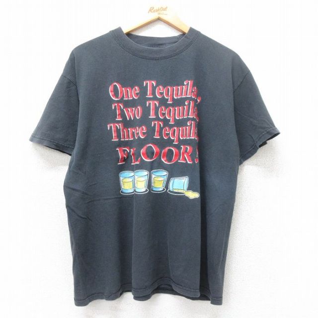 XL★古着 半袖 ビンテージ Tシャツ メンズ 00年代 00s テキーラ コットン クルーネック 黒 ブラック 25jul11 中古