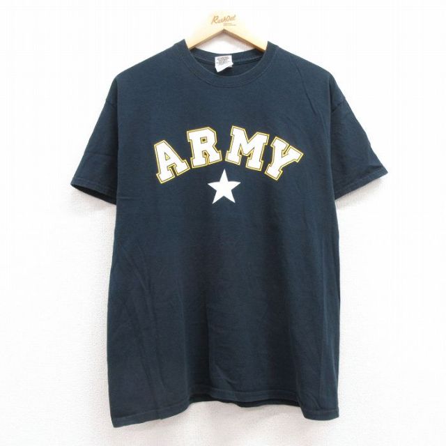 L★古着 半袖 ビンテージ Tシャツ メンズ 00年代 00s ミリタリー アーミー AMRY コットン クルーネック 黒 ブラック 25jul11 中古