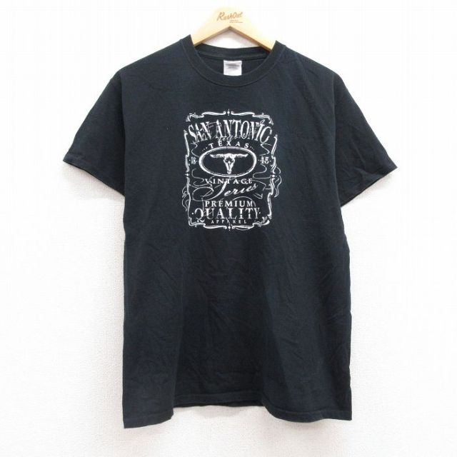L★古着 半袖 ビンテージ Tシャツ メンズ 00年代 00s SAN ANTONIO コットン クルーネック 黒 ブラック 25jul11 中古