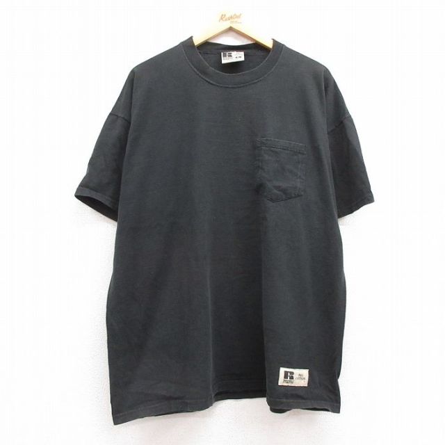 XL★古着 ラッセル 半袖 ビンテージ Tシャツ メンズ 00年代 00s 無地 胸ポケット付き 大きいサイズ コットン クルーネック 黒 ブラック 【spe】 25jul11 中古