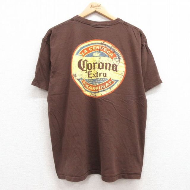 XL★古着 半袖 ビンテージ Tシャツ メンズ 00年代 00s コロナビール コットン クルーネック 茶 ブラウン 25jul11 中古