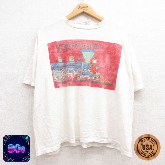【50%OFF】80s 半袖Tシャツ 汽車 ホワイト XL | 古着
