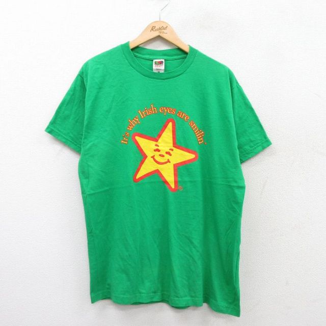 L★古着 フルーツオブザルーム 半袖 ビンテージ Tシャツ メンズ 00年代 00s Hardees 緑 グリーン 25jul11 中古