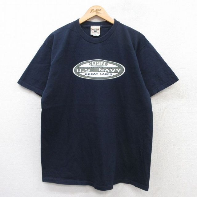 XL★古着 半袖 ビンテージ Tシャツ メンズ 90年代 90s ミリタリー USネイビー コットン クルーネック USA製 紺 ネイビー 25jul11 中古