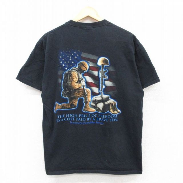 フルーツオブザルーム 00s 半袖Tシャツ 軍人 星条旗 ブラック L | 古着