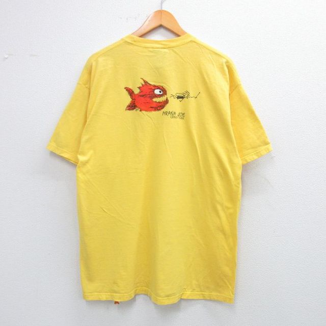 XL★古着 半袖 Tシャツ メンズ 魚 PIRANA JOE コットン クルーネック 黄 イエロー 25jul12 中古