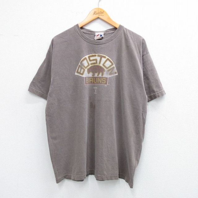 【20%OFF】XL★古着 マジェスティック 半袖 ビンテージ Tシャツ メンズ 00年代 00s NHL ボストンブルーインズ コットン クルーネック 薄茶 ブラウン アイスホッケー 25jul12 中古