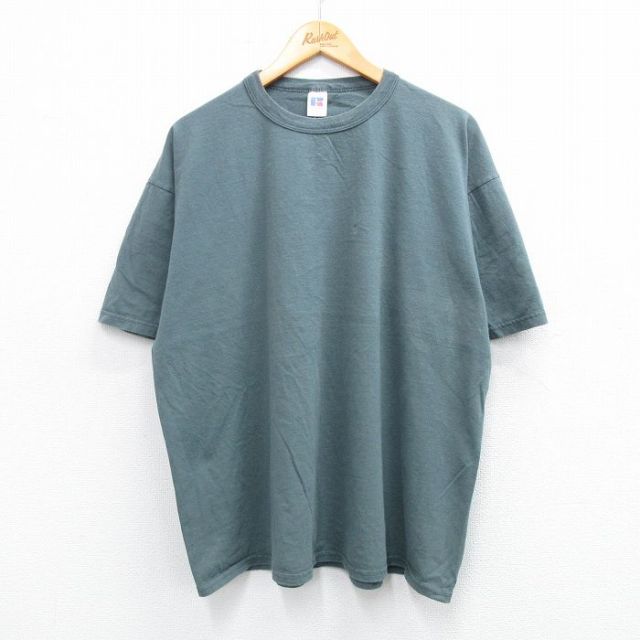 XL★古着 ラッセル 半袖 ビンテージ Tシャツ メンズ 00年代 00s 無地 大きいサイズ コットン クルーネック 緑系 グリーン 【spe】 25jul12 中古