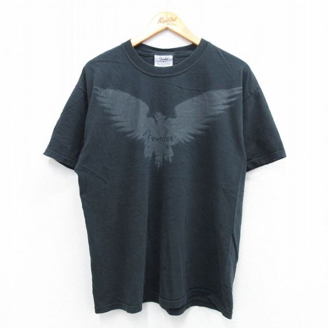 L★古着 半袖 ビンテージ Tシャツ メンズ 00年代 00s 鳥 Fender コットン クルーネック 黒 ブラック 25jul12 中古