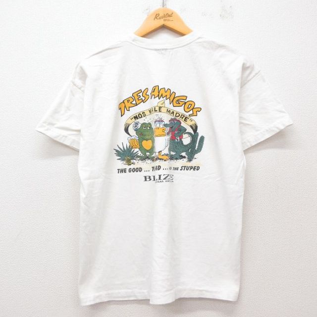 XL★古着 半袖 ビンテージ Tシャツ メンズ 00年代 00s カエル アヒル ワニ コットン クルーネック 白 ホワイト 25jul12 中古