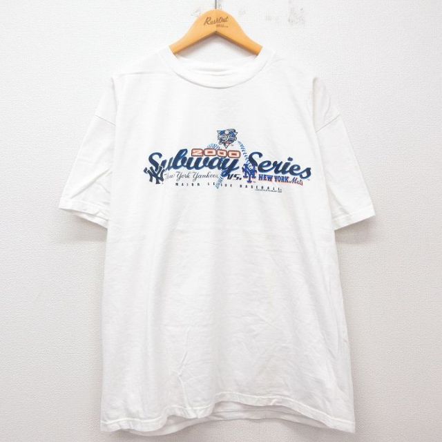 【50%OFF】XL★古着 半袖 ビンテージ Tシャツ メンズ 00年代 00s MLB サブウェイシリーズ ニューヨークヤンキース ニューヨークメッツ 大きいサイズ コットン クルーネック 白 ホワイト メジャーリーグ ベースボール 野球 25jul12 中古