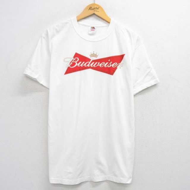 L★古着 フルーツオブザルーム 半袖 ビンテージ Tシャツ メンズ 00年代 00s バドワイザー ビール コットン クルーネック 白 ホワイト 25jul12 中古