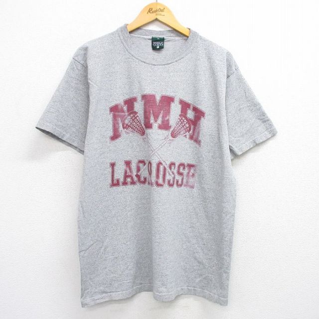 【50%OFF】XL★古着 MVスポーツ 半袖 ビンテージ Tシャツ メンズ 90年代 90s NMH ラクロス クルーネック グレー 霜降り 25jul12 中古