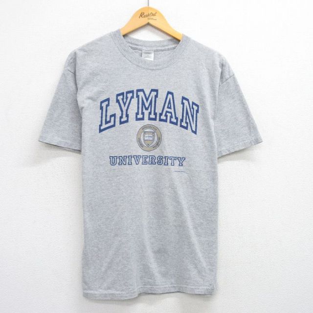 L★古着 半袖 ビンテージ Tシャツ メンズ 00年代 00s ライマン 大学 クルーネック グレー 霜降り 25jul12 中古