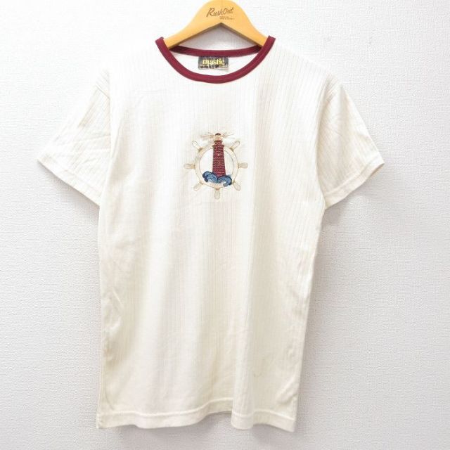 M★古着 半袖 ビンテージ Tシャツ メンズ 90年代 90s 灯台 刺繍 クルーネック USA製 生成り他 25jul15 中古