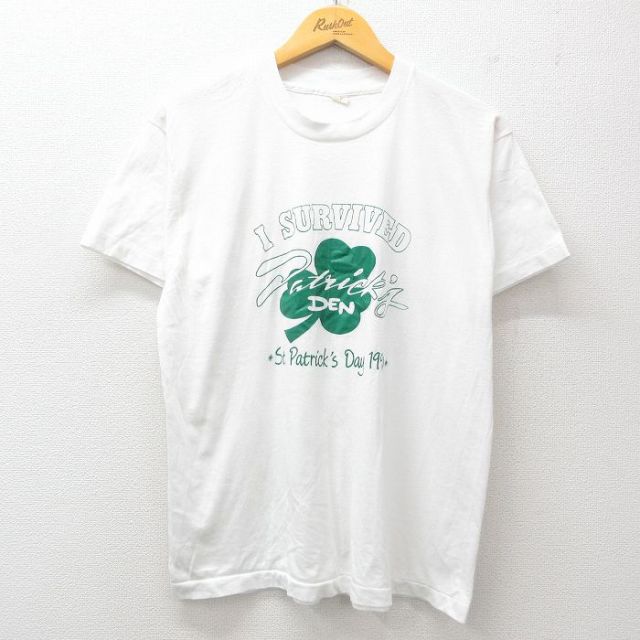 M★古着 スクリーンスターズ 半袖 ビンテージ Tシャツ メンズ 90年代 90s ST Patricks Day クルーネック 白 ホワイト 25jul15 中古