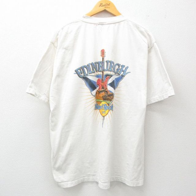 【20%OFF】XL★古着 半袖 ビンテージ Tシャツ メンズ 00年代 00s ハードロックカフェ エディンバラ 大きいサイズ コットン クルーネック 白 ホワイト 25jul15 中古