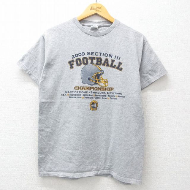 M★古着 半袖 ビンテージ Tシャツ メンズ 00年代 00s フットボール クルーネック グレー 霜降り 25jul15 中古