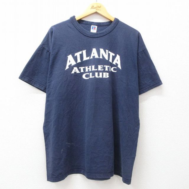 XL★古着 ラッセル 半袖 ビンテージ Tシャツ メンズ 80年代 80s アトランタ 大きいサイズ コットン クルーネック USA製 紺 ネイビー 25jul16 中古