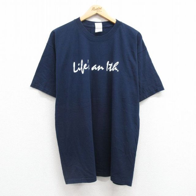XL★古着 半袖 ビンテージ Tシャツ メンズ 00年代 00s Life 大きいサイズ コットン クルーネック 紺 ネイビー 25jul16 中古