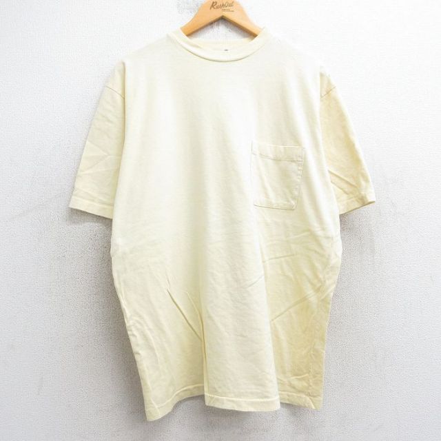XL★古着 EMS 半袖 ビンテージ Tシャツ メンズ 90年代 90s 無地 胸ポケット付き 大きいサイズ コットン クルーネック USA製 薄黄 イエロー 【spe】 25jul16 中古