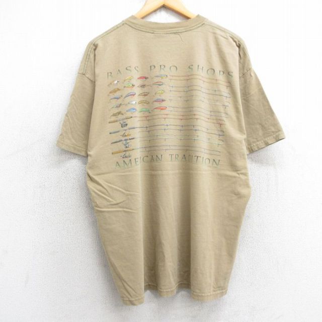 XL★古着 半袖 ビンテージ Tシャツ メンズ 00年代 00s バスプロショップ 釣竿 ルアー 大きいサイズ クルーネック ベージュ カーキ 25jul16 中古