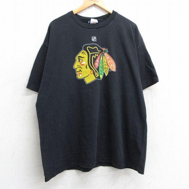 【50%OFF】XL★古着 リーボック REEBOK 半袖 ビンテージ Tシャツ メンズ 00年代 00s NHL シカゴブラックホークス ジョナサントーズ 19 大きいサイズ コットン クルーネック 黒 ブラック アイスホッケー 25jul16 中古