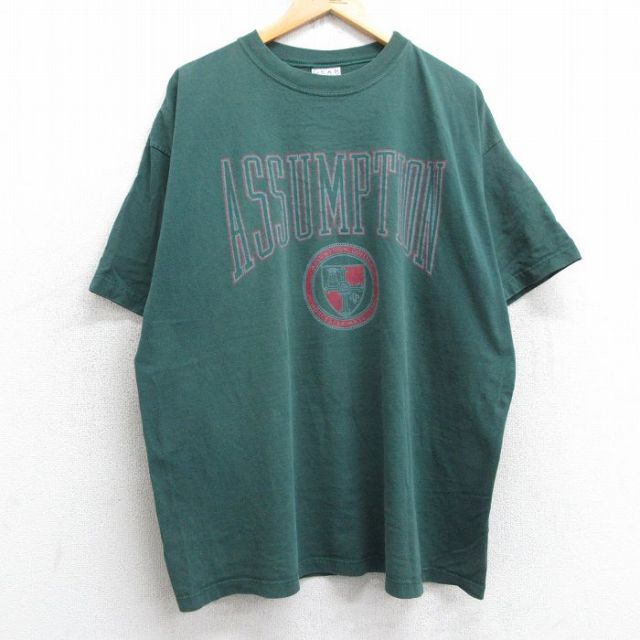 XL★古着 半袖 ビンテージ Tシャツ メンズ 90年代 90s アサンプション 大学 大きいサイズ コットン クルーネック USA製 緑 グリーン 25jul16 中古