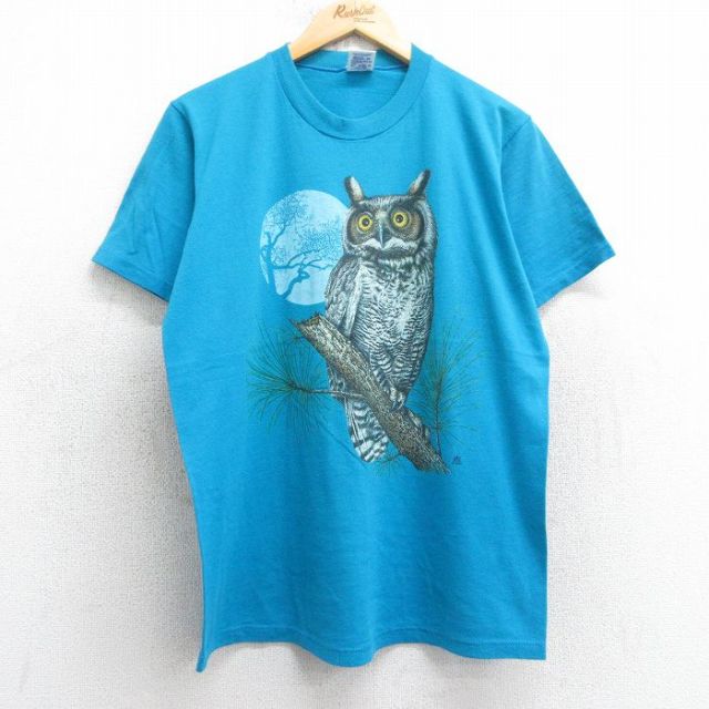 ジャージーズ 80s 半袖Tシャツ フクロウ ライトブルー L | 古着