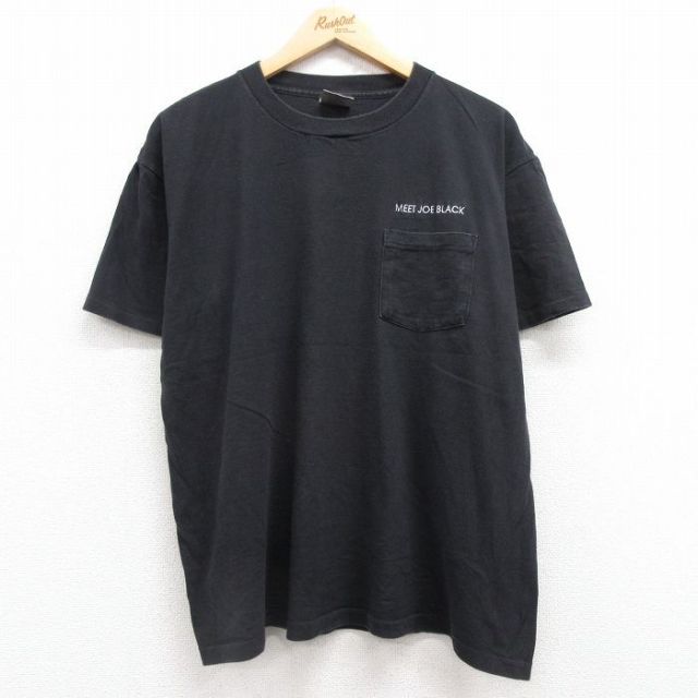 XL★古着 オニータ ONEITA 半袖 ビンテージ Tシャツ メンズ 90年代 90s MEET JOE BLACK 胸ポケット付き コットン クルーネック 黒 ブラック 25jul16 中古