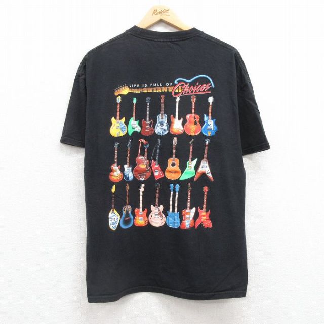 XL★古着 半袖 ビンテージ Tシャツ メンズ 00年代 00s ギター コットン クルーネック 黒 ブラック 25jul16 中古