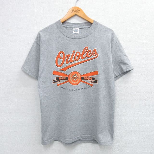 【20%OFF】M★古着 半袖 ビンテージ Tシャツ メンズ 00年代 00s MLB ボルチモアオリオールズ クルーネック グレー 霜降り メジャーリーグ ベースボール 野球 25jul17 中古