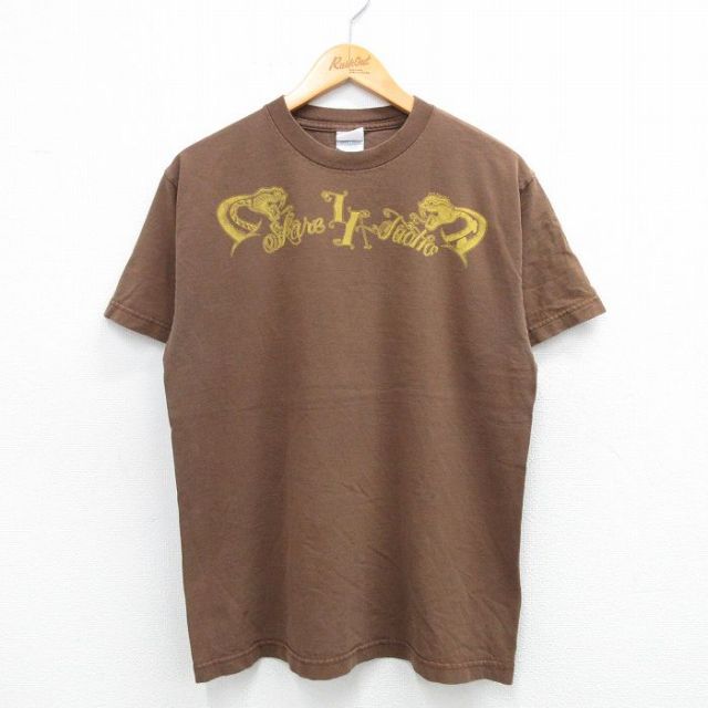 M★古着 半袖 ビンテージ Tシャツ メンズ 00年代 00s ヘビ コットン クルーネック 茶 ブラウン 25jul17 中古