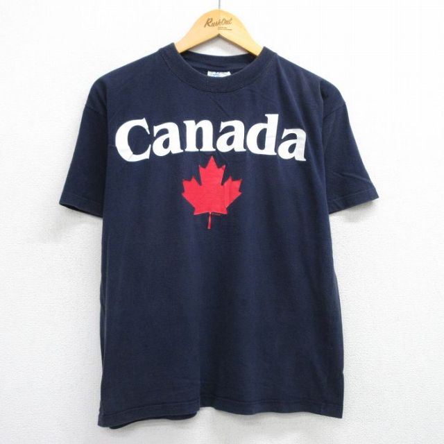 L★古着 半袖 ビンテージ Tシャツ メンズ 00年代 00s カナダ クルーネック 紺 ネイビー 25jul17 中古